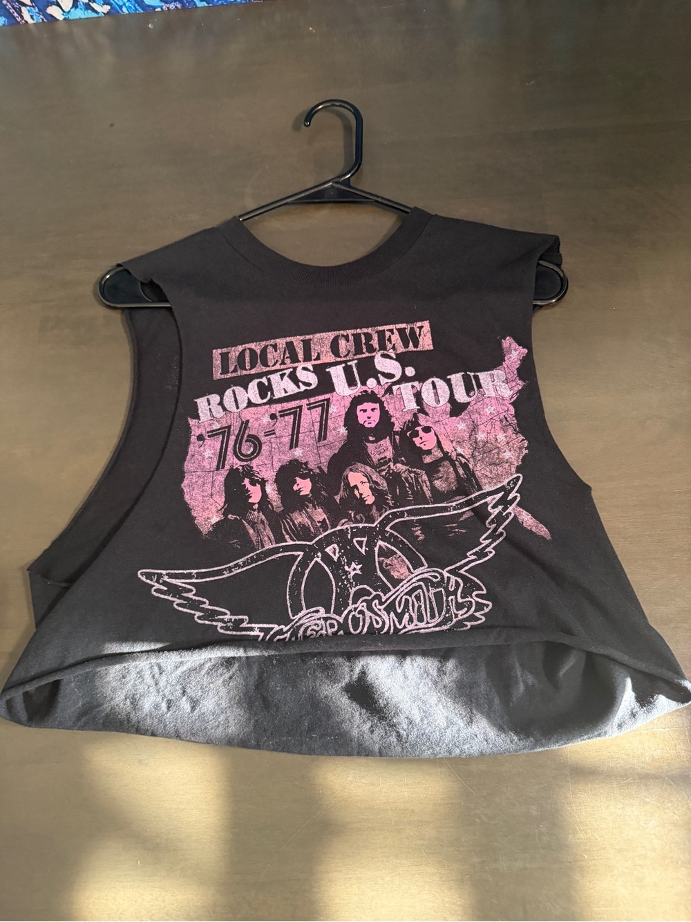 Black & Pink Crop Muscle Tank - Local Crew Rocks U.S. Graphic